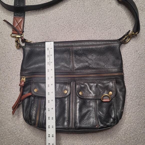 Fossil Crossbody Bag Womens Black Pebbled Leather Zip Pockets Shoulder Boho - Picture 8 of 8